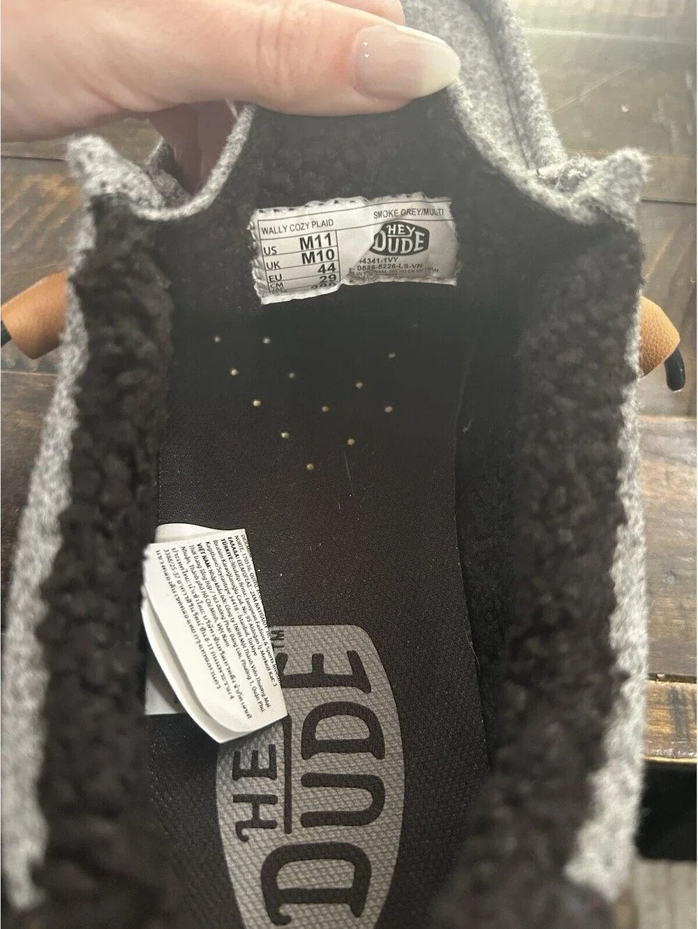 Hey Dude Wally Cozy Plaid Smoke Grey/Black Men's Slip-On Shoes Size M11